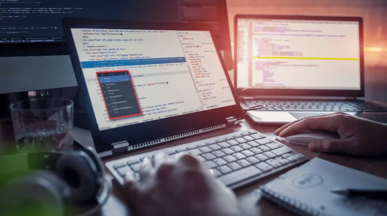 Developer coding on a laptop, showcasing website design for customer engagement.